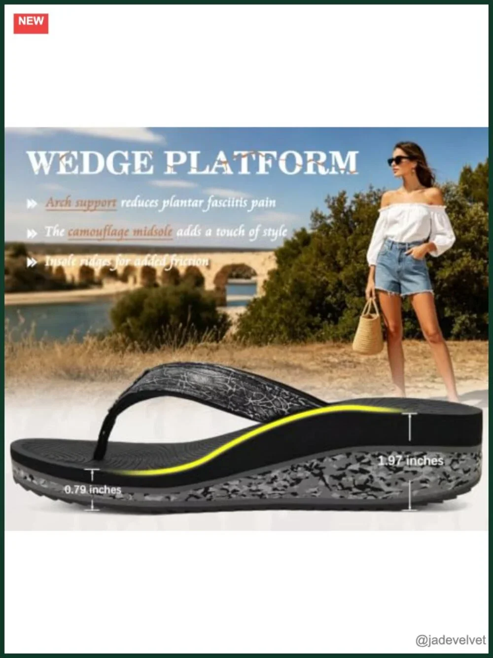 Platform Flip Flops with Arch Support - Comfortable Wedge Sandals - Boho Dressy